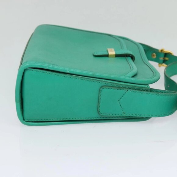 CELINE Shoulder Bag Leather Green Gold Auth 115151 - Picture 6 of 16